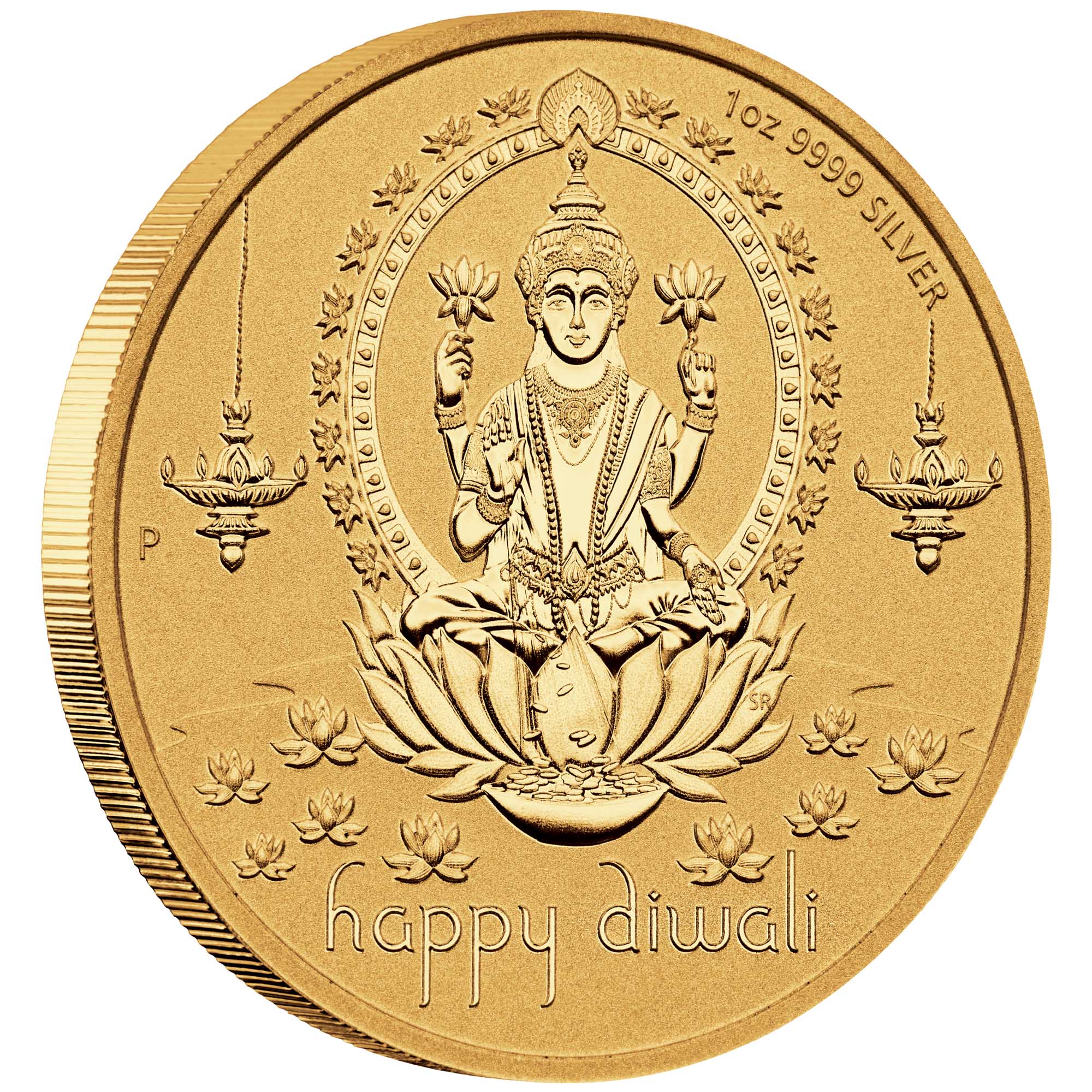 01 2022 Diwali 1oz Silver Gilded Medallion OnEdge HighRes